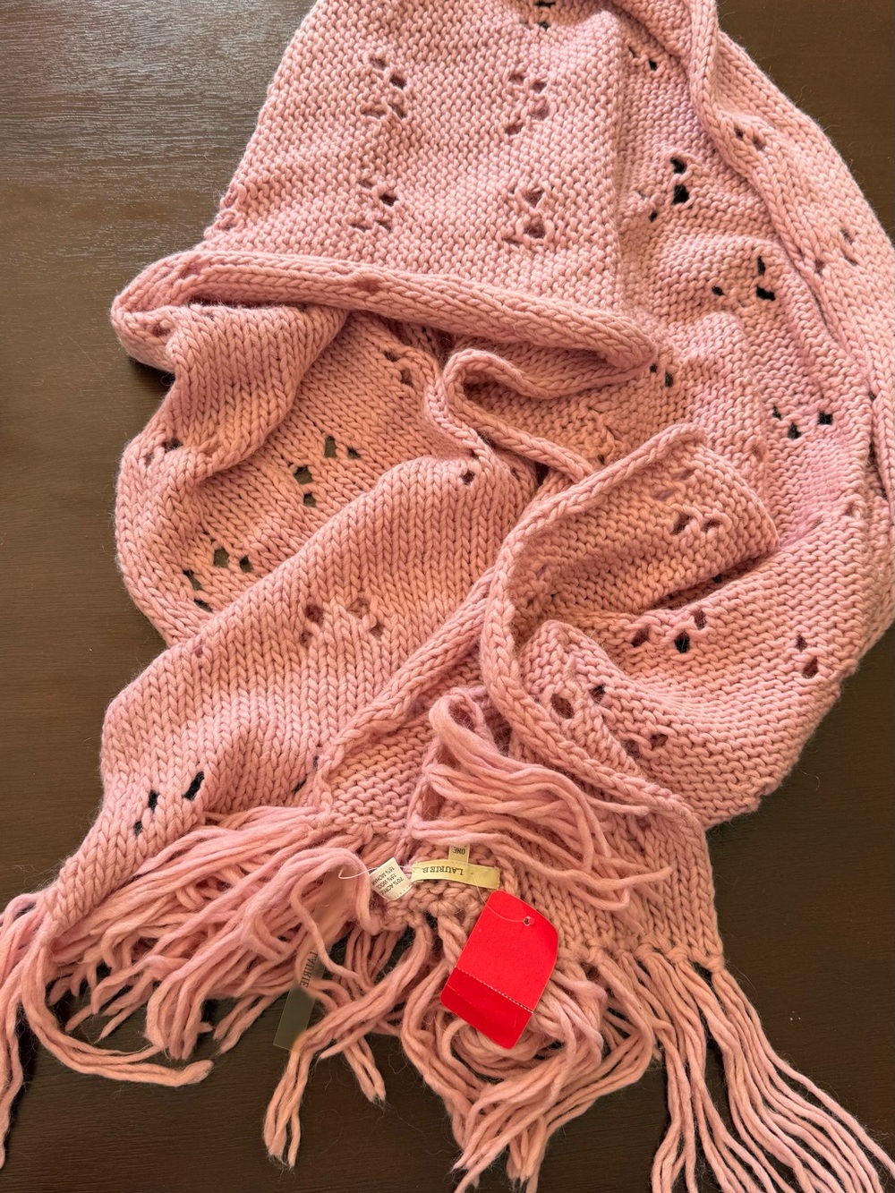 Wool Soft Pink Knit Fringe Scarf for Women